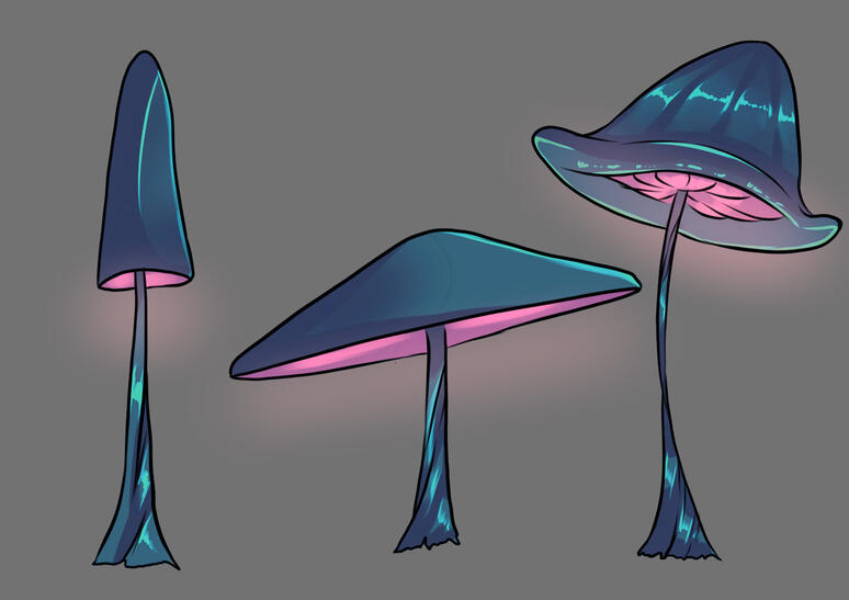 Giant glowing mushrooms